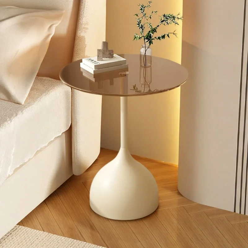 Cross-border new coffee table bedside table replacement wrought iron round table tempered glass edge few bedside corner