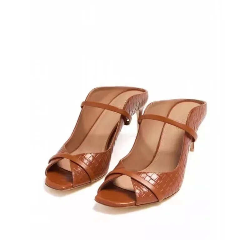 Cross Border Square Toe Fashion Sandals with Roman Straps, Slim Heels, Foreign Trade Women's Shoes, Runway High Heels, Sandals