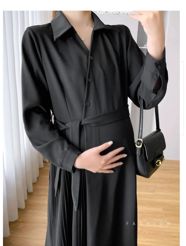 2024 Black Beige Long Sleeve Maternity Nursing Dress Spring Fashion Pregnant Woman Formal Dress Pregnancy Breastfeeding Clothes