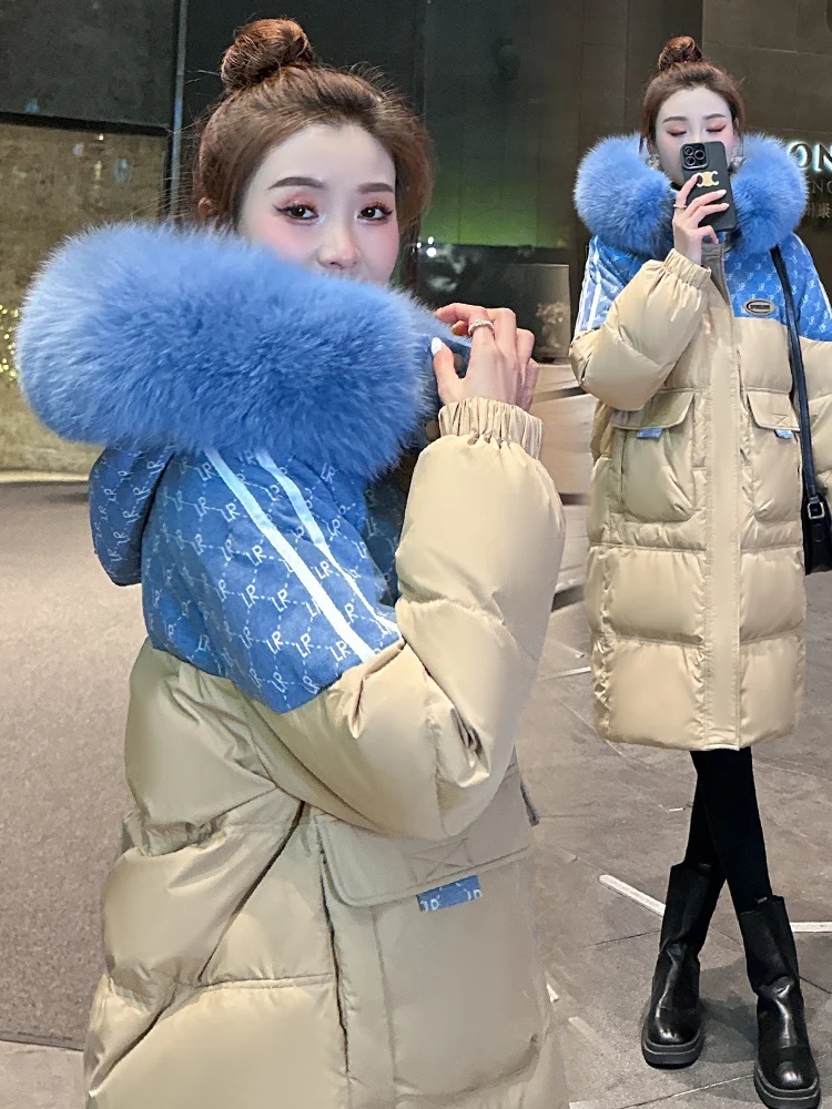 New Down Jacket Female Fox Fur Collar White Duck Down Thickened Temperament Thickened Warm Jacket 2025 New