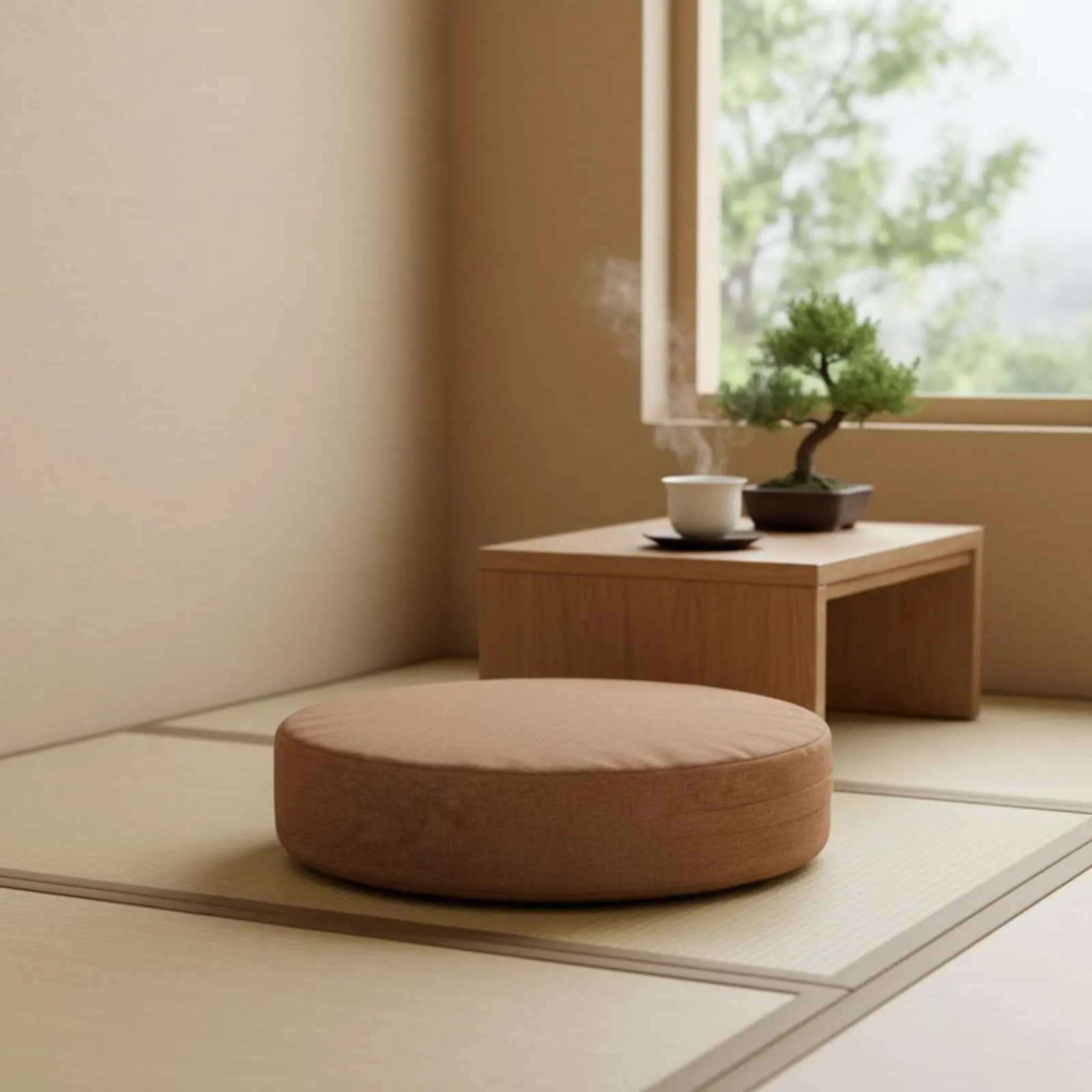 Japanese Floor Pillow Removable Cleanable Cover Round Meditation Pillow Embroidered Zabuton Pillow Retains Shape for Tea Room - view 2
