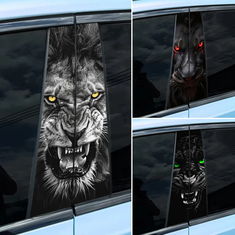 2pcs Ferocious Animal Car Sticker Car B Pillar Decal Waterproof Vinyl Car Door Pillar Sticker Diy Modified Car Styling Sticker