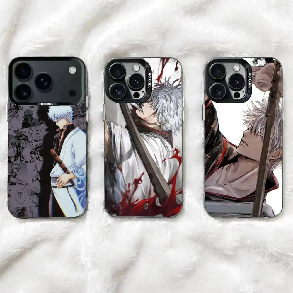 

Gintama Gintoki Sakata Phone Case For iPhone 17,16,15,14,13,12,11 Plus,Pro Max,XS,Colored Silver Plated Inside Cover