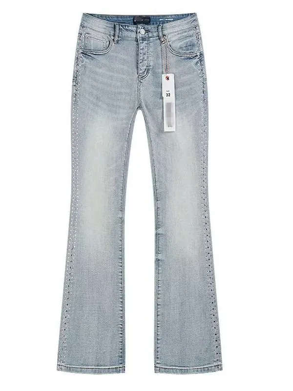 

Retro Washed Light Blue Men's Jeans Casual High Street Fashionable Bell Bottoms Comfortable Fit Four Seasons Wear