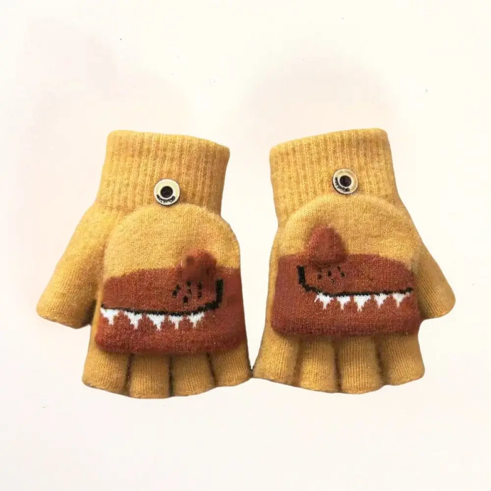 Childrens Knitted Thermal Gloves Flip Top Fingerless Mittens Students Winter Outdoor Warm Accessories For Boys And Girls