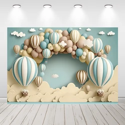 Hot Air Balloons Photography Backdrops Clouds Pastel Photoshoot Background Vinyl Newborn Baby Shower Cake Smash Poster Studio