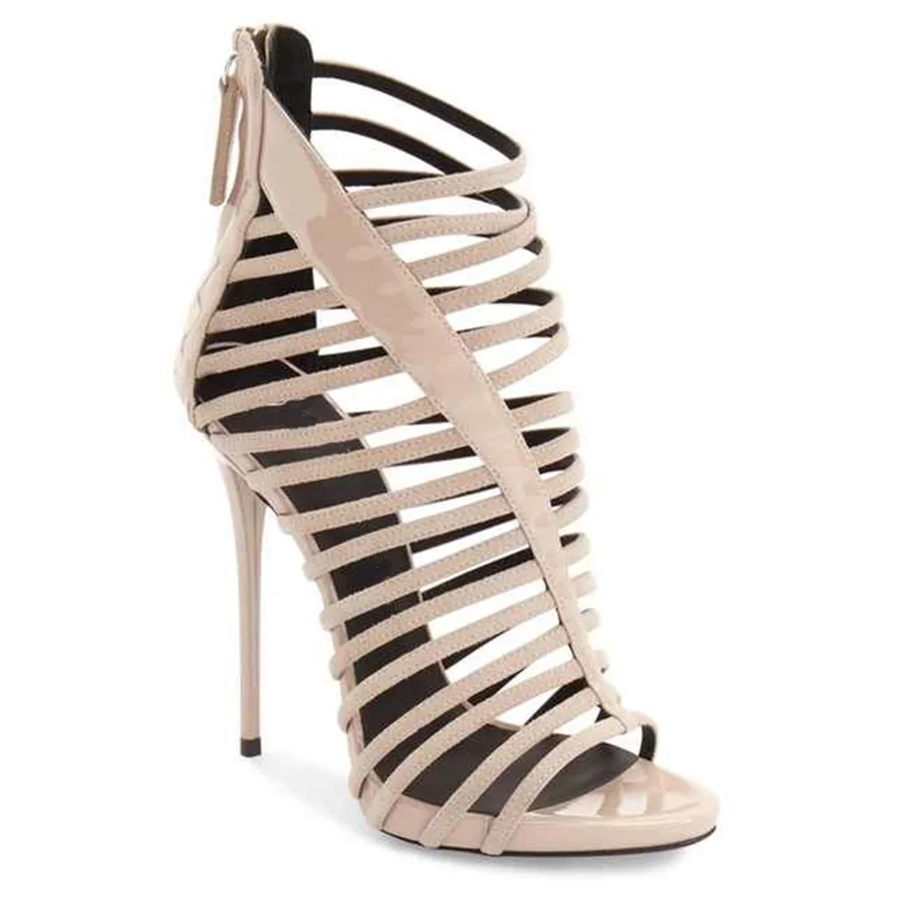 Leather Hollow Out Narrow Band Sandals Sexy Pointed Toe Thic Heel Cover Heel New Arrivals Fashion Women Runway Shoes