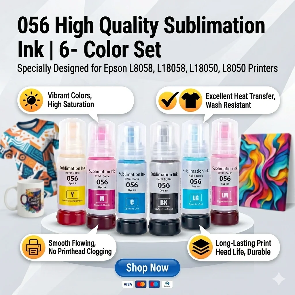 1Set 6PCS 056 Sublimation Ink for Epson L8058 L18058 L8050 L18050 Heat Transfer Ink