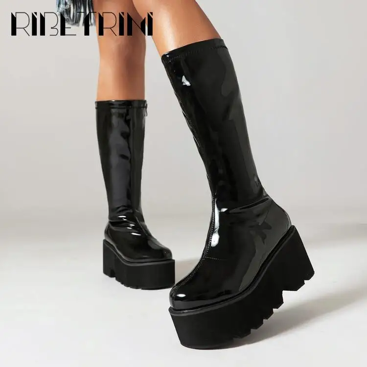 2023 Brand Platfom Boots Women Thick Bottom Mid Calf Block Heel Punk Goth Shoes Top Quality Boots Big Size 43 2023 New Winter