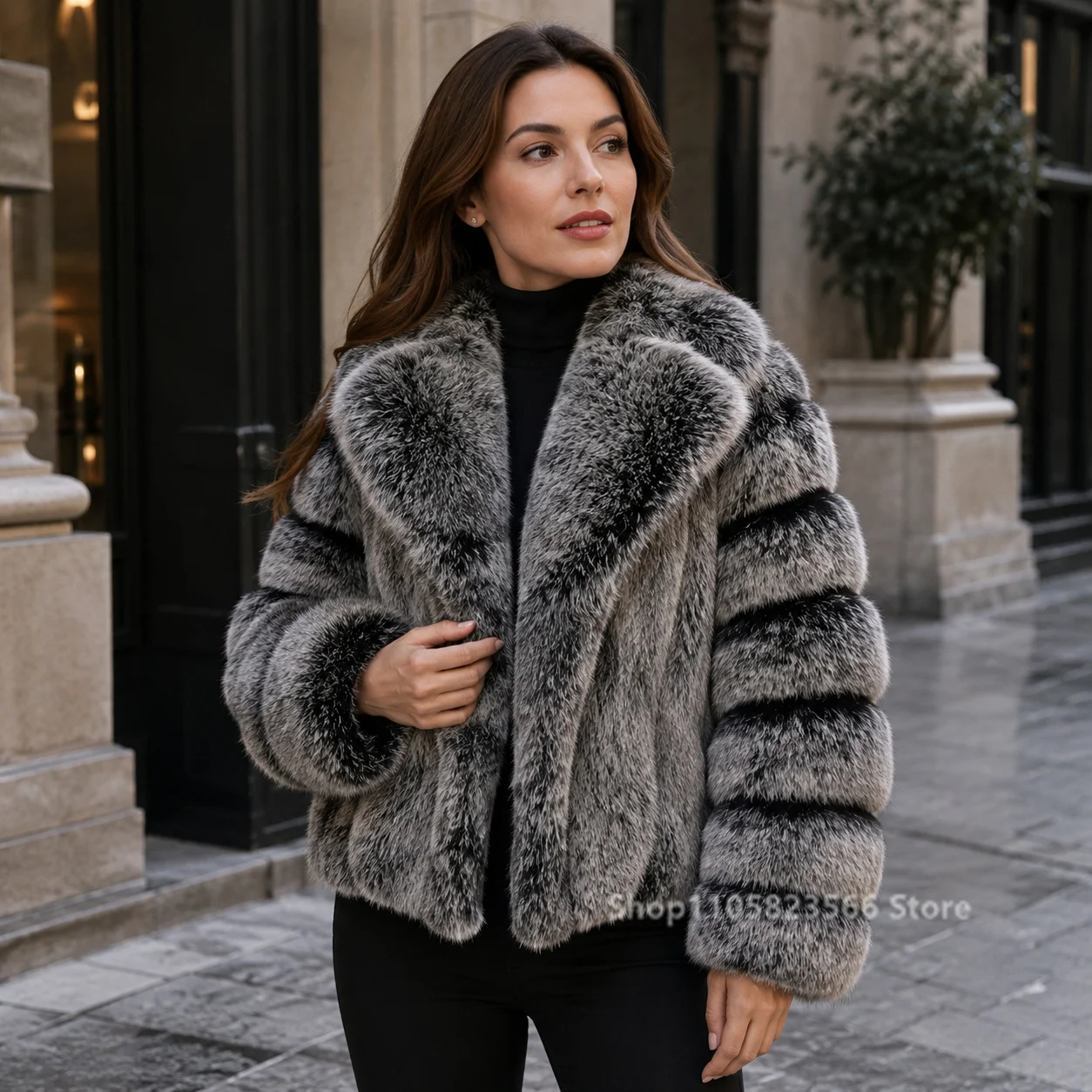 Winter Fashion Notched Faux Fox Fur Coat Women Short Fur Jacket Street Luxury Fluffy Overcoat Outerwear Tops пальто женское