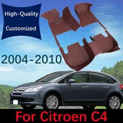 Custom Leather Car Floor Mats For Citroen C4 2004 2005 2006 2007 2008 2009 2010 Automobile Carpet Rugs Foot Pads Accessories