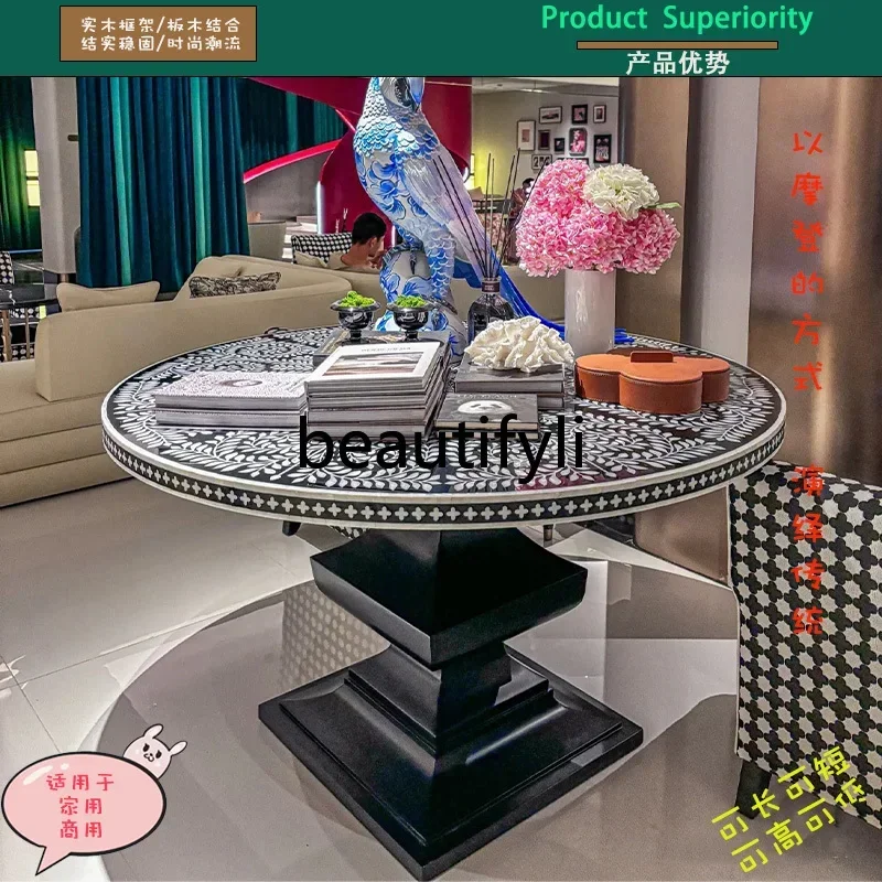 

Cy Household French Retro Painted Round Dining Table, Lobby Table, High-end Designer Medium And Ancient Style