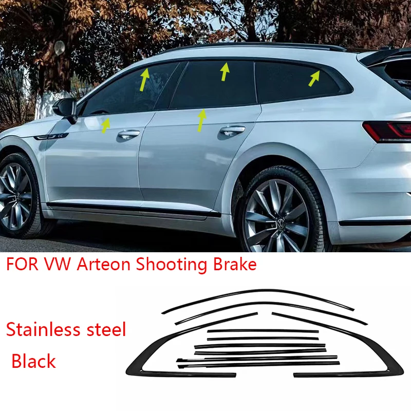 

FIT For Volkswagen Arteon Shooting Brake 2020 2021-2023 2024 stainless steel Black Car Window Sill Trim Molding Cover trim 10PC