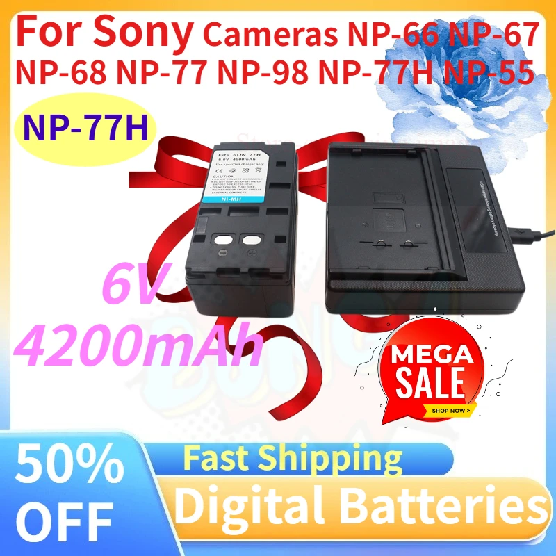 

NI-MH Digital Battery for Sony Cameras NP-66 NP-67 NP-68 NP-77 NP-98 NP-77H NP-55 High-Quality 6V 4200mAh NP-77H Batteries