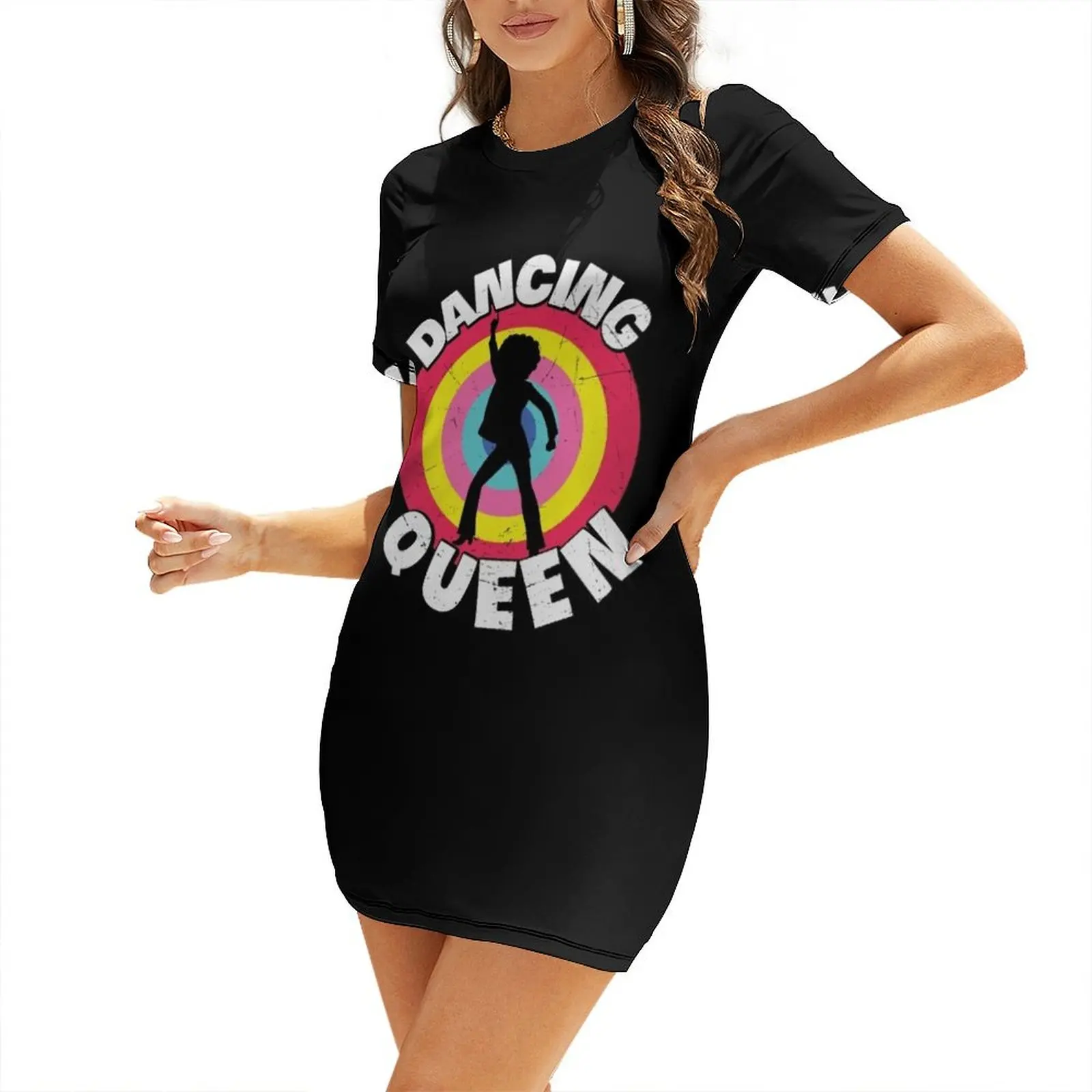 

Dancing Queen Roller Disco Outfit Short Sleeved Dress women's fashion dresses Woman clothing