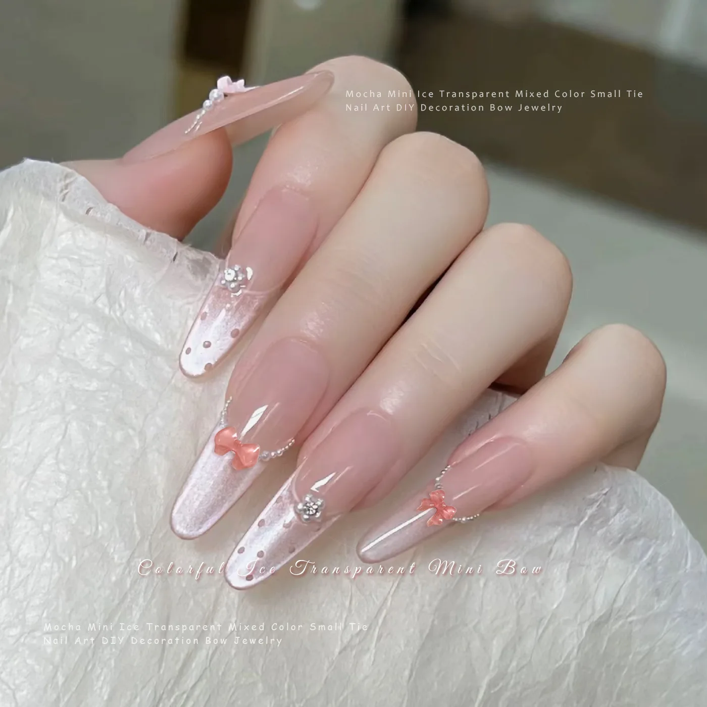 100PCS Mini 3D Acrylic Nail Art Ice-transparent Bow Charms Accessories For Manicure Decor Nails Decoration Design Supplies Tool