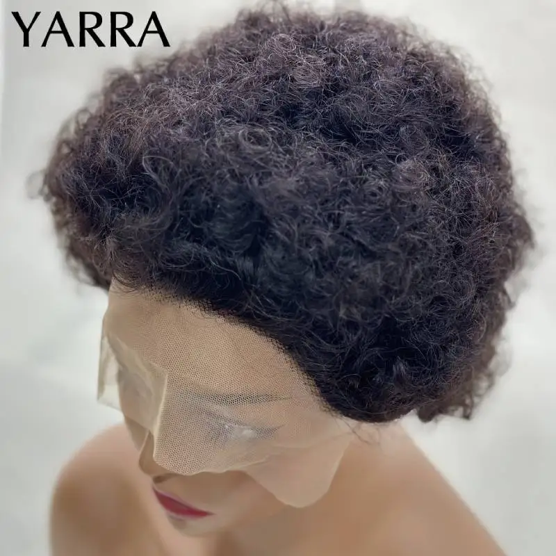 Afro Kinky Curly Human Hair Short Pixie Cut Wigs 13x1 Brazilian Remy Hair Bob Wig Transparent Lace Wig Preplucked Hairline Yarra