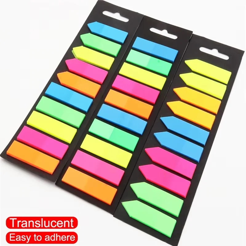 

200 листов флуоресцентных цветных индексных стикеров с прозрачным клеем для заметок, закладок для книг, школьных и офисных принадлежностей