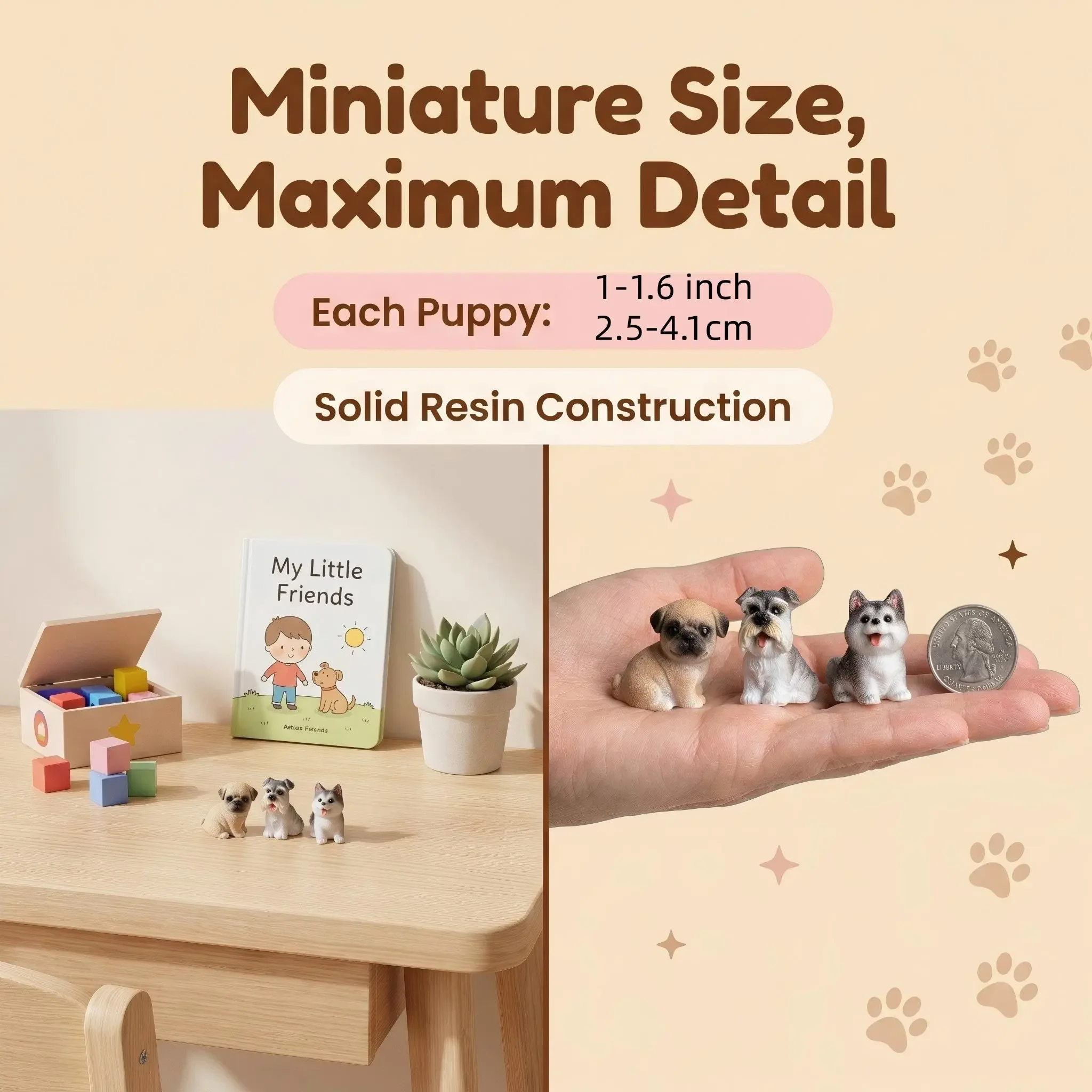 3 Pcs Mini Dog Ornaments, Hand-Painted Resin Animal Figurines, Gift Set for Dog Lovers, Car Desk Decorations, Small Animal Toys, Decorative Figurines