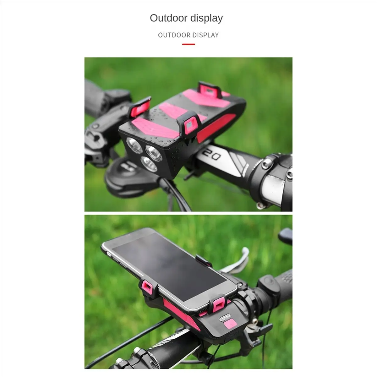

(ABYM) 2000 MAh Bicycle Light Mobile Phone Holder Bicycle Front Light Mobile Phone Holder Power Bank Speaker Light Red