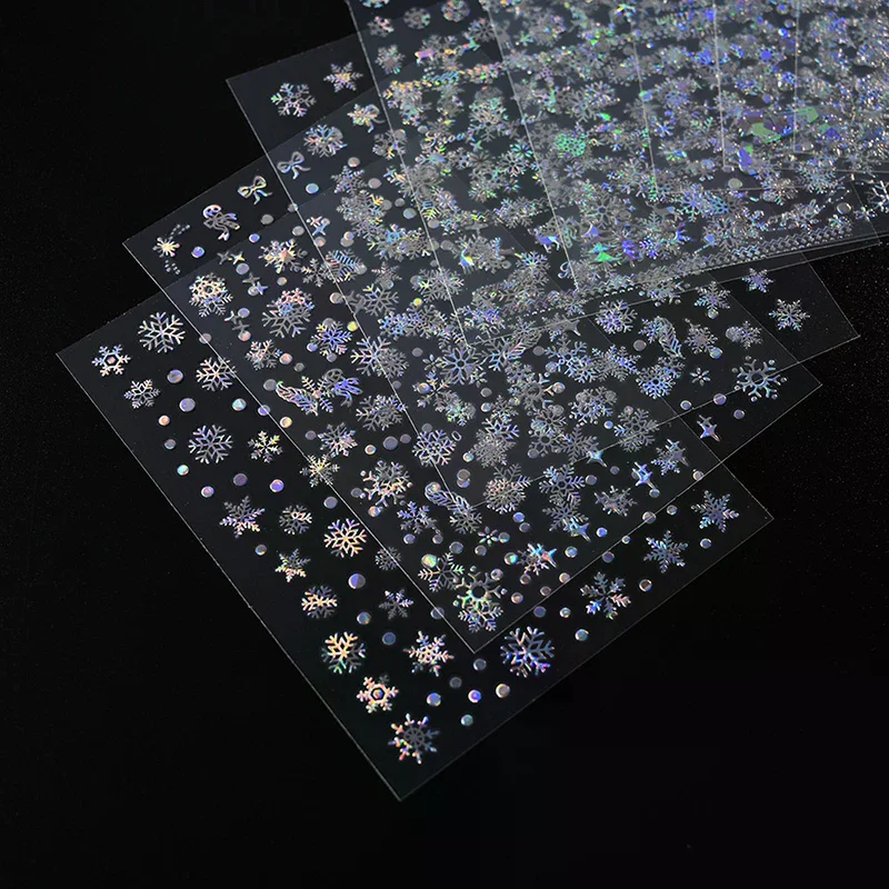 1 ورقة زينة عيد الميلاد 2026 السنة الجديدة ملصقات الأظافر اضغط على الأظافر الليزر ندفة الثلج ثلج شجرة عيد الميلاد ثلاثية الأبعاد مسمار صائق #2