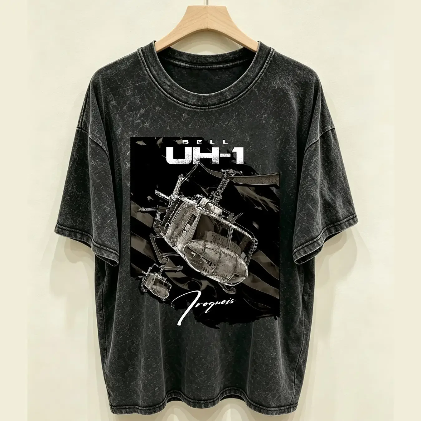 washed T Shirt BEST TO BUY USA Bell UH 1 Iroquois Helicopter Veteran long or short sleeves vintage Washed Slightly Comfortable