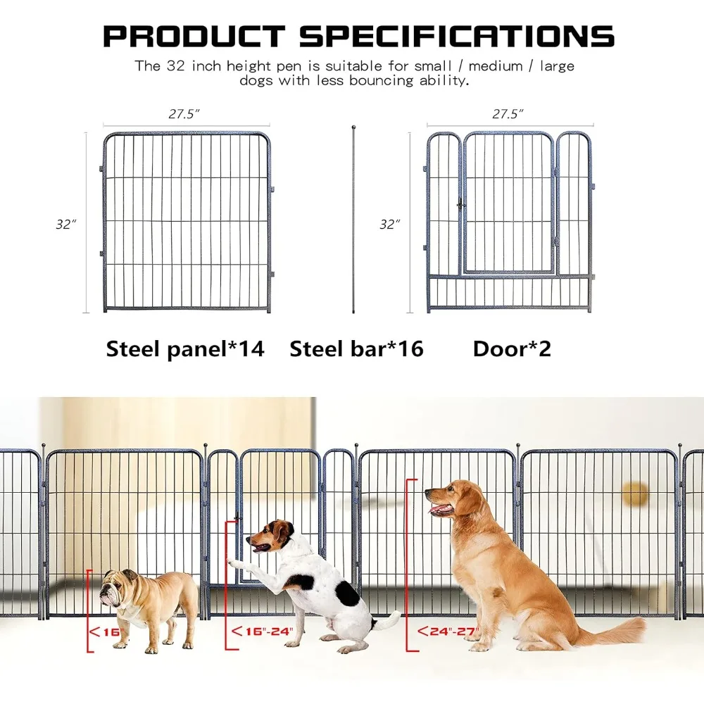 Imagem -04 - Cerca Portátil Anti-rust Dog Exercício Cercadinho do Cão Interior e Exterior Heavy Duty Folding Pet Playpen32 em 40 em 45 em Altura