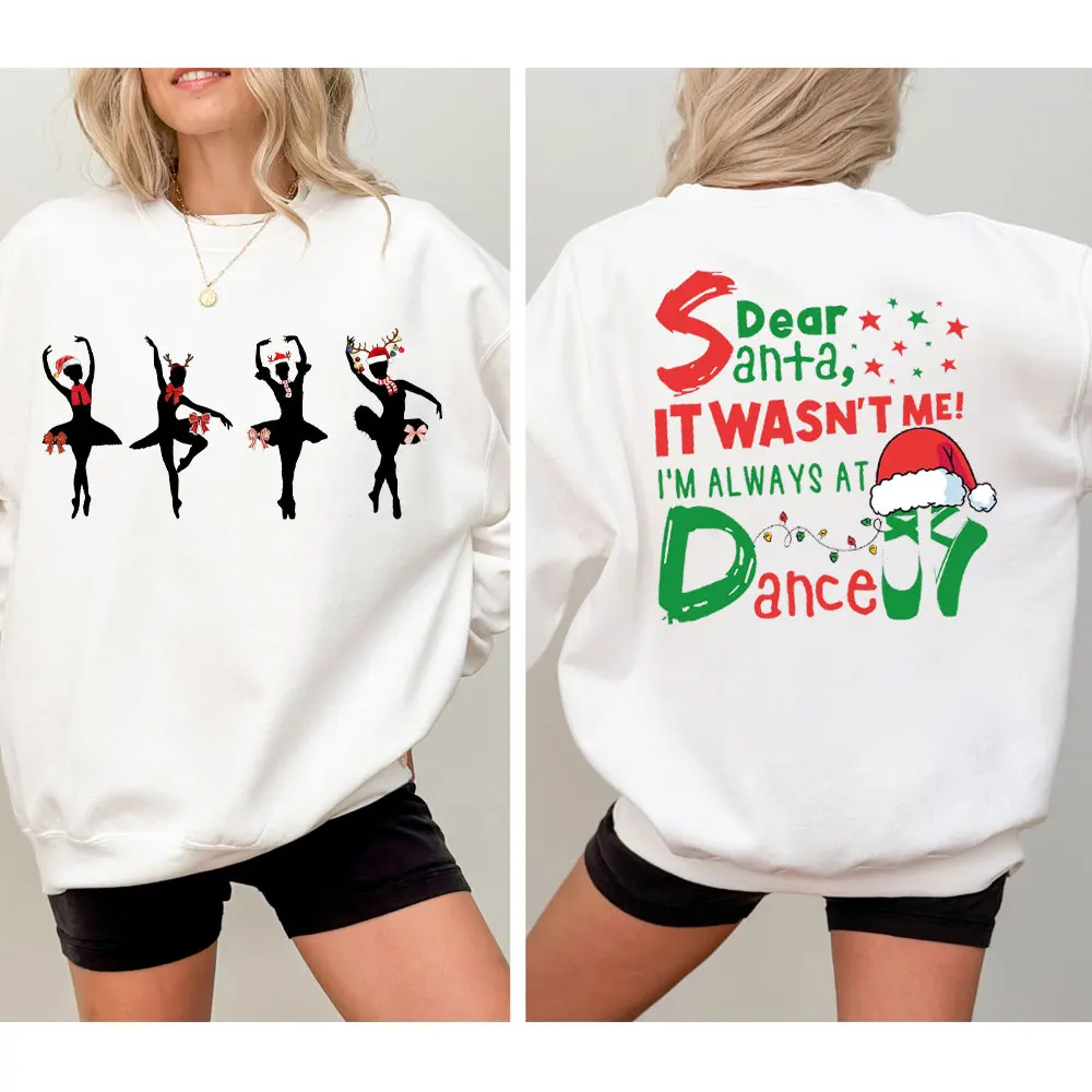 New in Hoodies & Sweatshirts Christmas Dancer Santa Dance Gift Printable Ballerina Streetwear Winter Women's Long Sleeve Tops