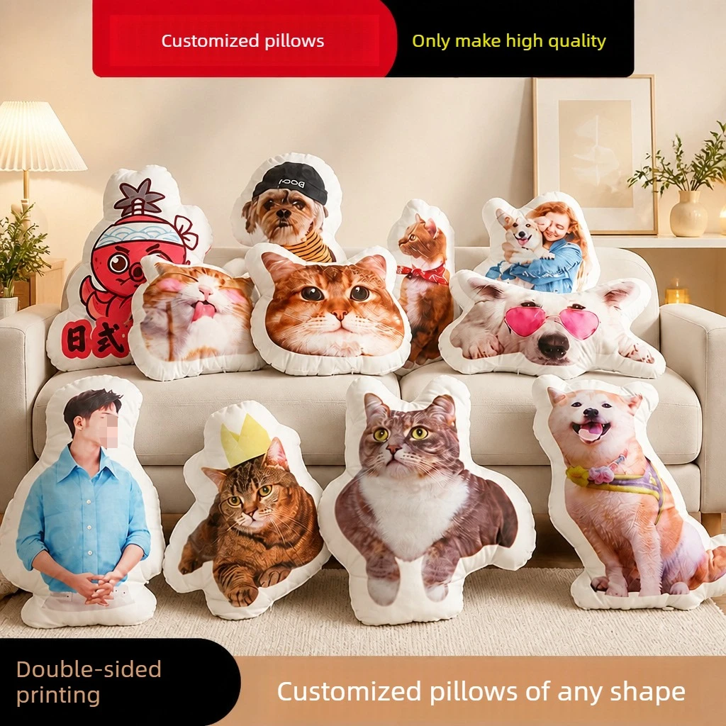 Custom Shaped Photo Pillow Personalized Plush Cushion with Picture, Irregular Soft Stuffed Animal Pillow for Gift Home Decor