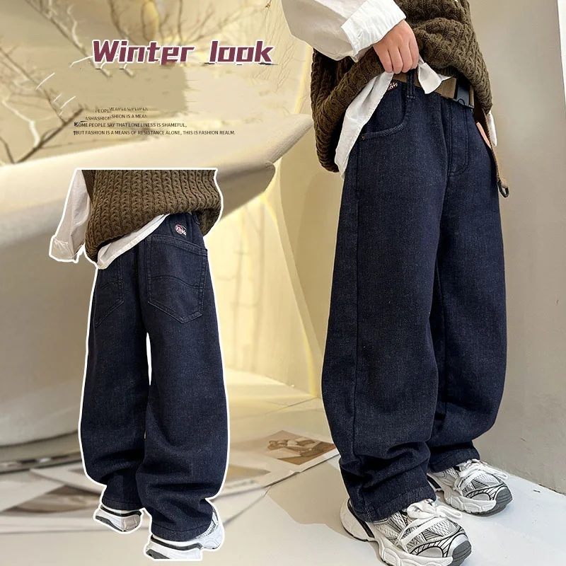

Boys Jeans Ages 4-14Y Child Y2k Pants Tween Boys Denim Students Spring Autumn Long Trousers Toddler Straight Original Blue Jeans