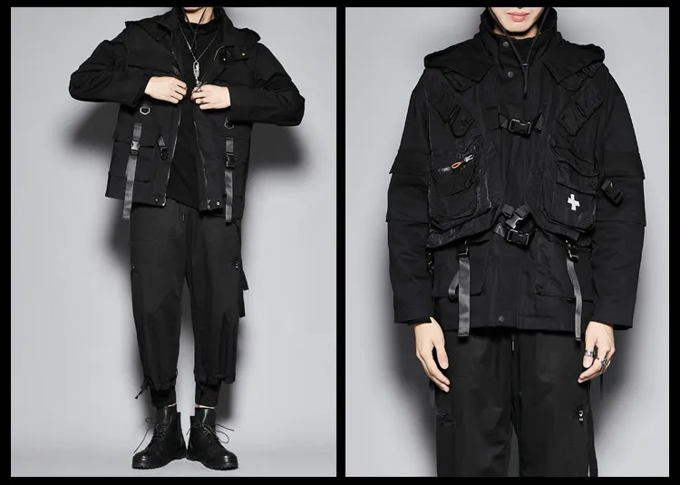 British Japanese Men's Functional Multi-Pocket Decorative Loose High Street Cut Jacket Autumn and Winter Hooded Jacket