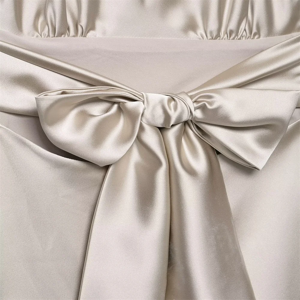 Summer New Women's Fashion Western Silk Texture Satin Hanging Neck Dress