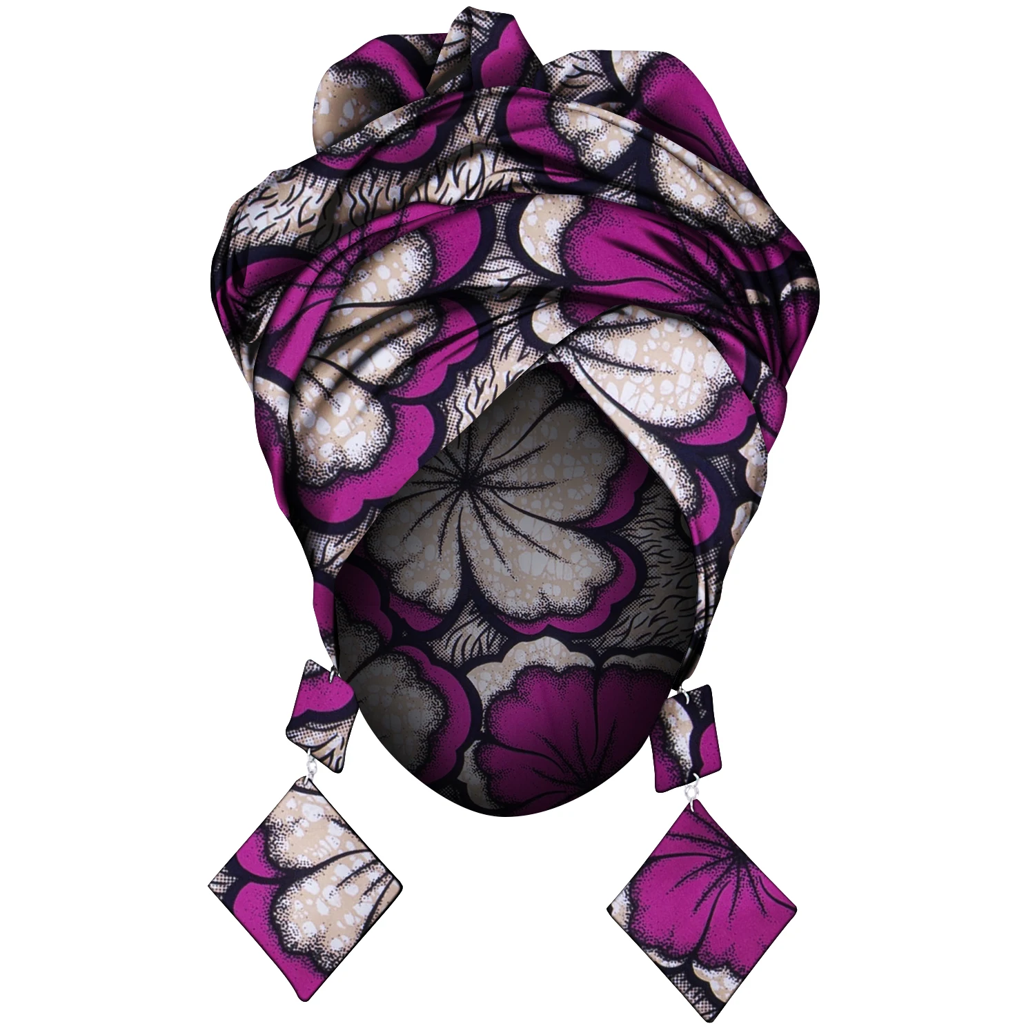 African Fashion Style Headscarf Earring for Women Handmade Ankara Print Women Ear Wear and Head Wrap 2 Pieces Wyb880 - view 2