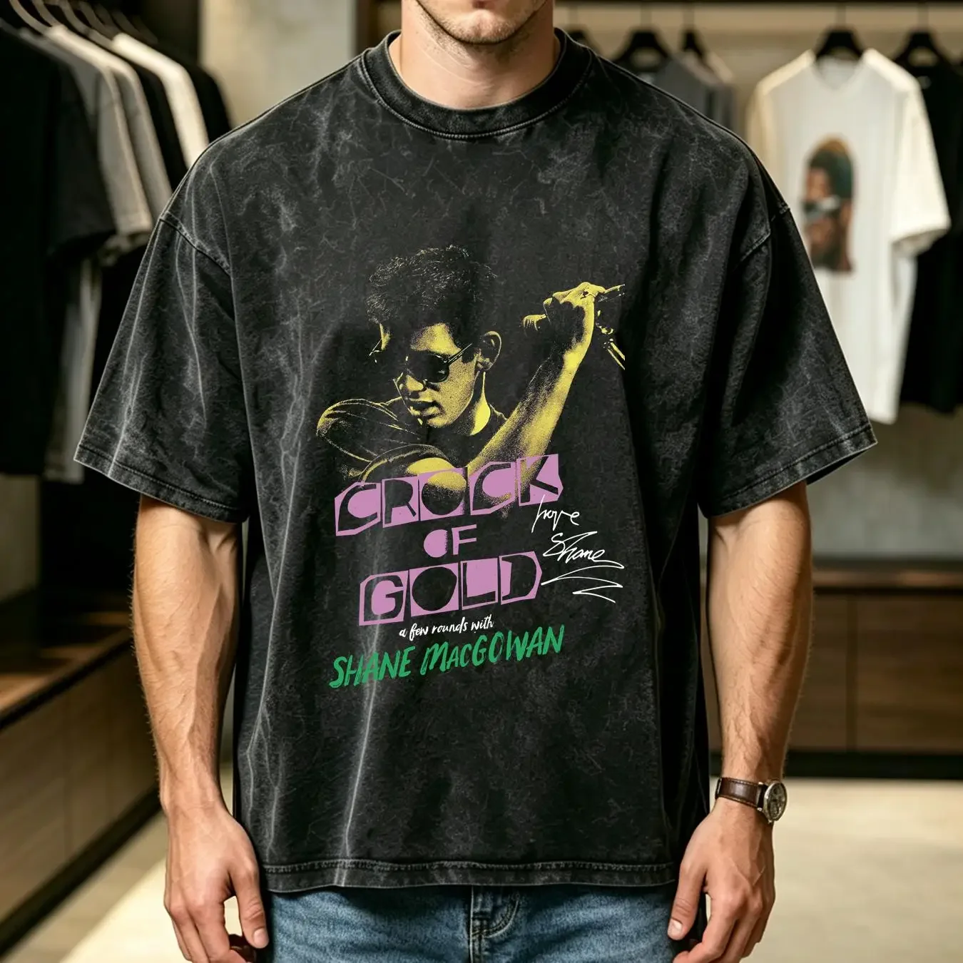 washed T Shirt Crock Of Gold A Few Rounds With Shane Macgowan Black All Size FA1781 long sleeves vintage Washed Comfortable