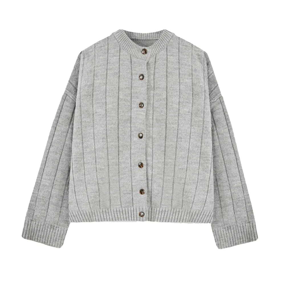 TWOTWINSTYLE – pull ample et décontracté pour femme, couleur unie, col rond, manches longues, épissé, simple boutonnage, tricoté, automne