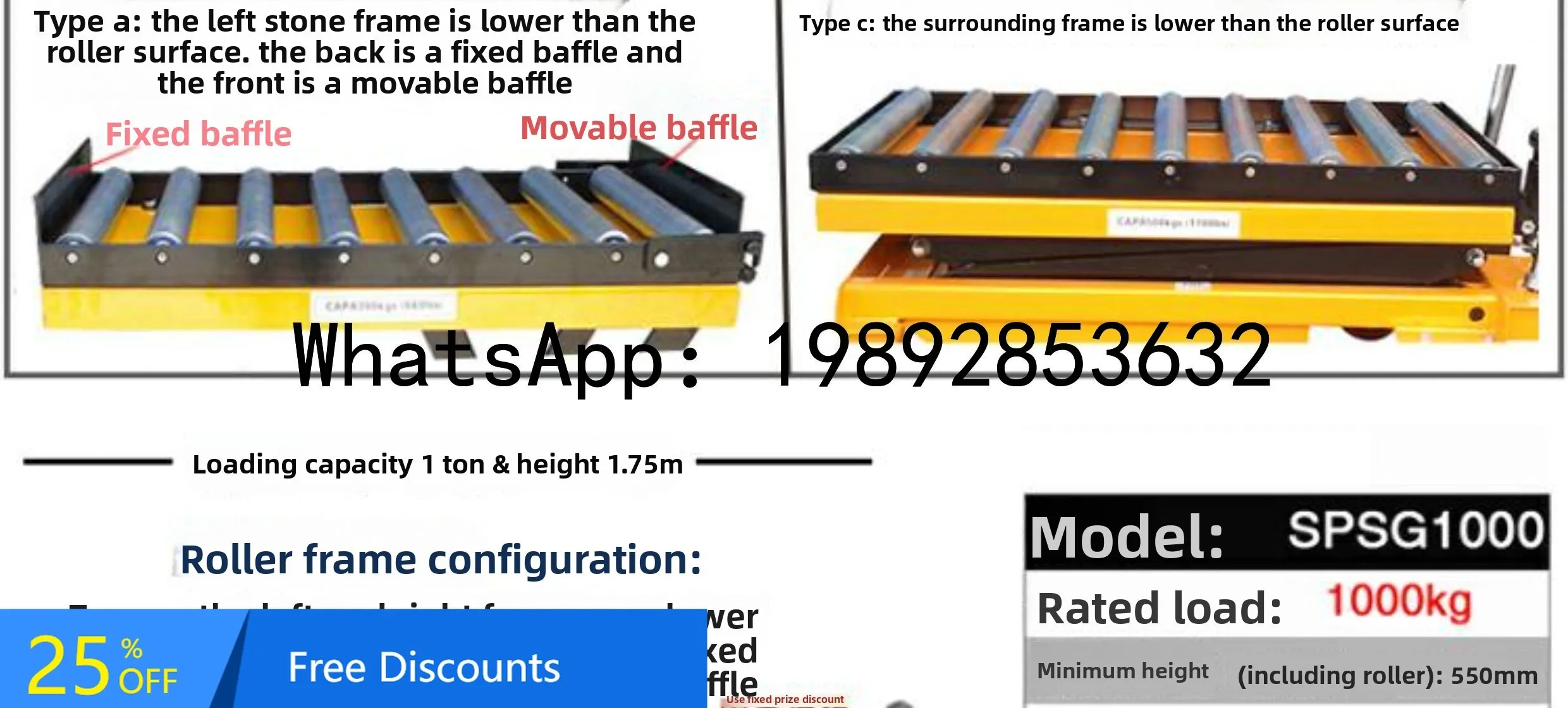 B1 Roller Lift Platform Cart Mold Ball Manual Hydraulic Lift Cart Foot Pedal Push Cart