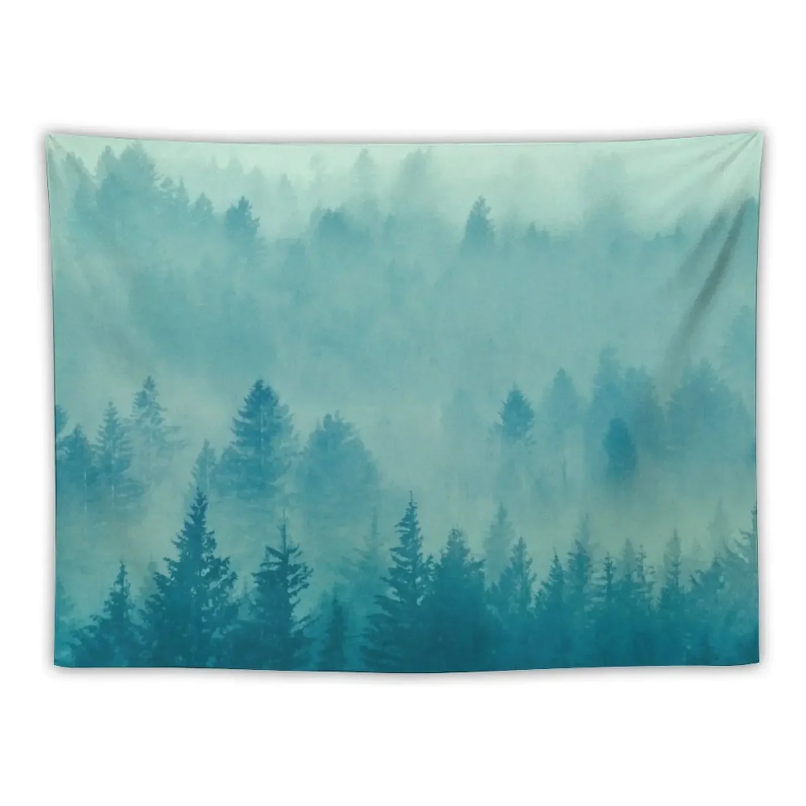 Fog Forest - Blue Green Washington State Woods Foggy Trees Tapestry Decoration Aesthetic Mushroom Home Decorations Tapestry