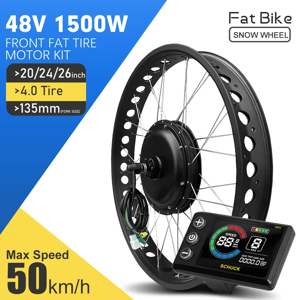 Electric Bicycle Fat Conversion Kit 48V1500W 20"24"26" 4.0tire Ebike Brushless Front Hub Motor Wheel for Fat tire Bike Motor kit