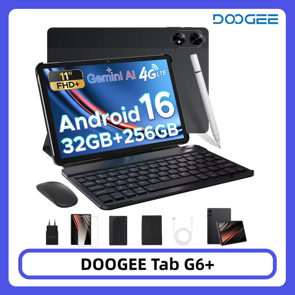 DOOGEE Tab G6+ Tablet 4G LTE 32GB 256GB Gemini Al 11'' Display Dual Speakers 8000mAh Battery Widevine L1 Android 15 Smart Pad