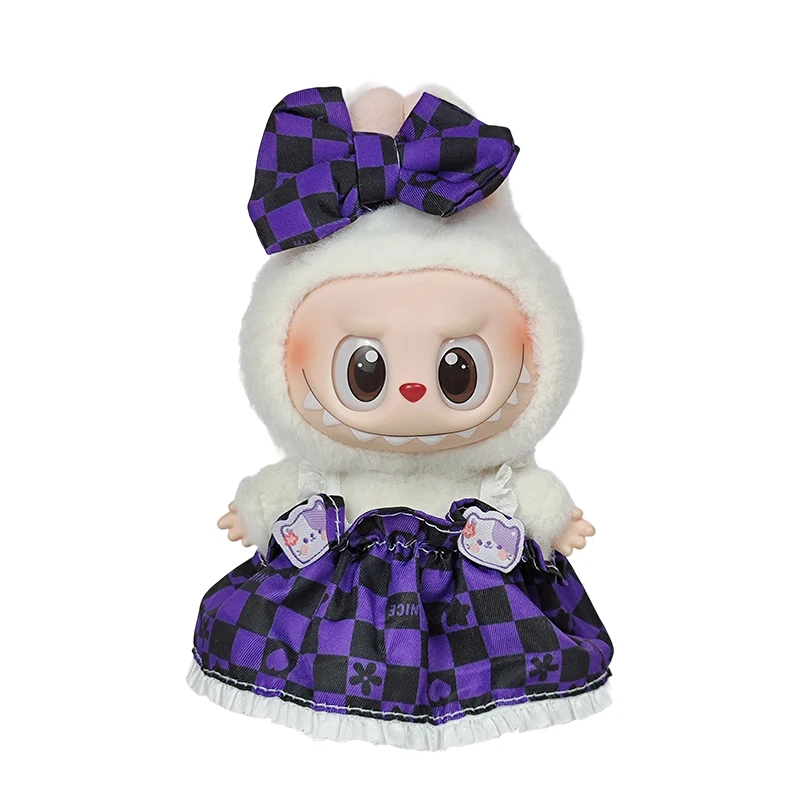 For 15/17cm Labubu Idol Doll luxury clothes Outfit black Dress Set Labubu V1V2 Mini DIY doll clothing bag shoes accessories