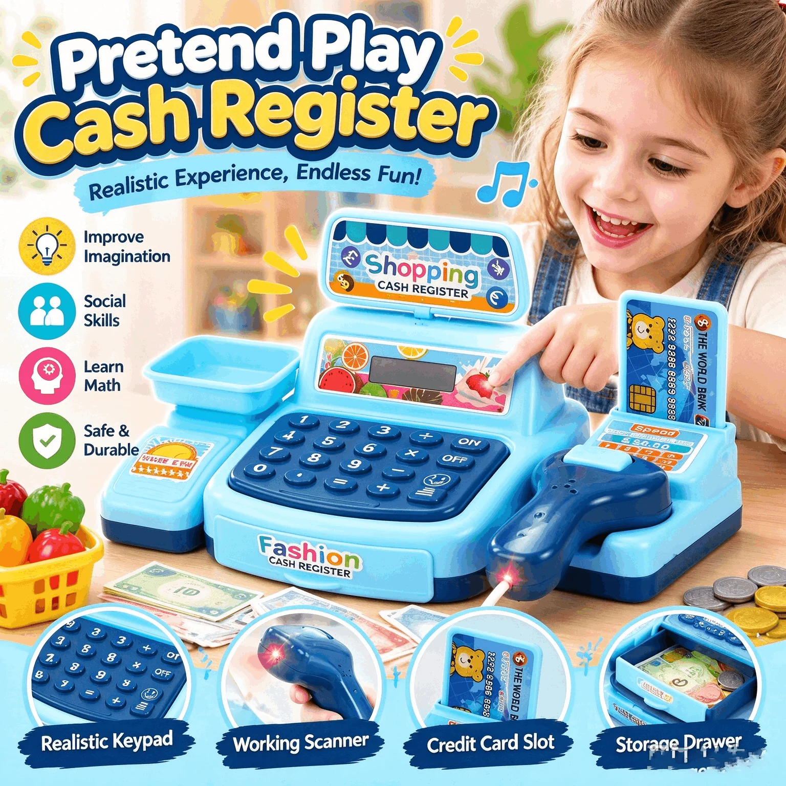 Simulation Cash Register Swipe Card Toy, Pretend Play Interactive Educational Toy, Fun Role-Play Set For Kids