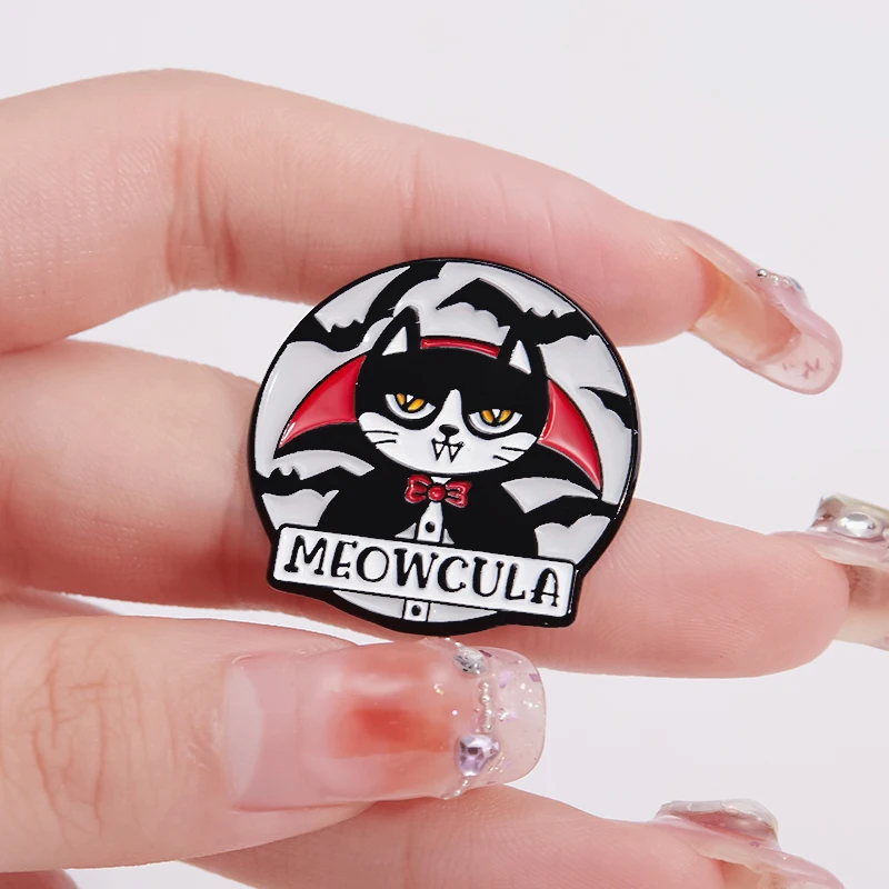 Dark Gothic Bat Cat Enamel Pins Mother Of Cat Brooch Lapel Backpack Badges Punk Cartoon Anime Jewelry Gifts For Kid Friends