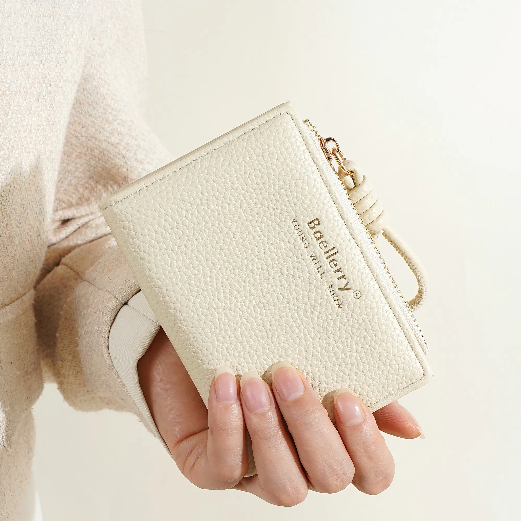 1 Stück – Baellerry Damen-Kurzgeldbörse, aus PU-Leder mit Handgelenkschlaufe, lässige Geldbörse mit Lychee-Muster, leicht, elegant, minimalistischer Stil, Alltagsgeldbörse – Detail 29
