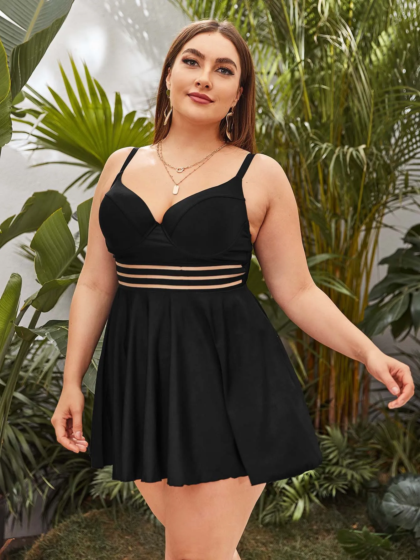 L-4XL Swimsuit Two piece Bathing Suits Plus Size Large Women Summer Cover up with Skirt Black Boxer Swimming Trunks Cover Belly