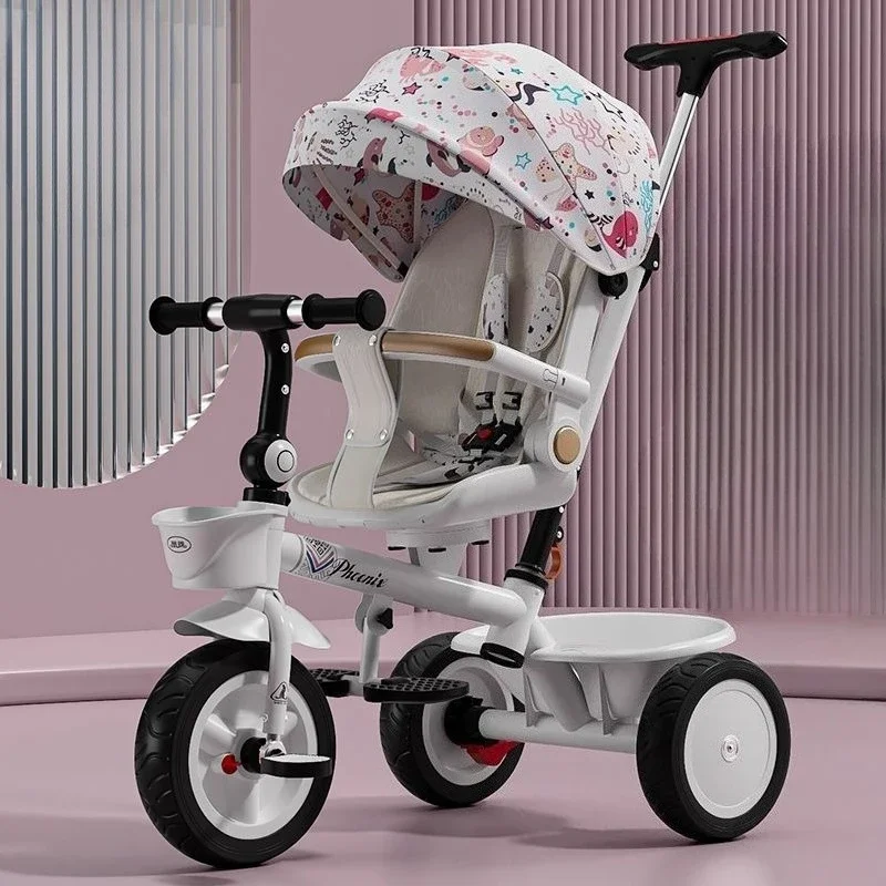 Premium-Baby-Dreirad, 1–6 Jahre alt, für Kinder, Eltern, Push-Griff, großer Sitz, verstellbares Baldachin, Sicherheitsgurt, Fahrt, Outdoor, Kinderwagen, Fahrrad