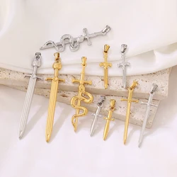 2Pcs Stainless Steel Gothic Snake Sword Dagger Charms Vintage Religion Vampire Cross Pendant Fit DIY Necklaces Jewelry Findings