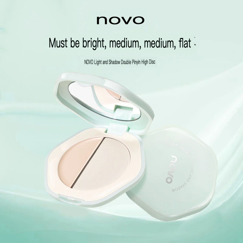 NOVO High Gloss Double Effect Cosmetic Powder Matte Shadow & Facial Brightening Waterproof Two-In-One Student Makeup