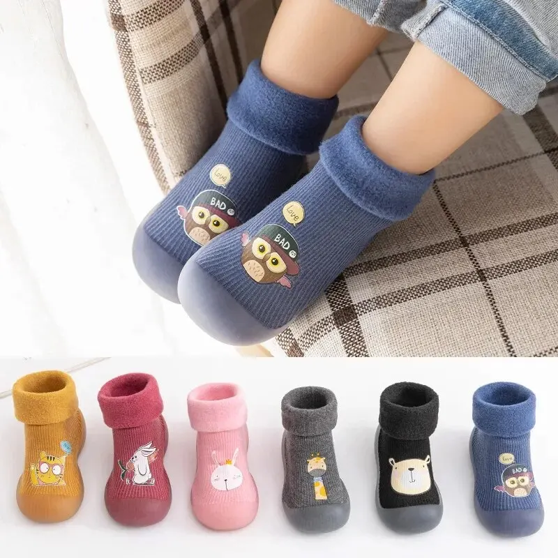 Autumn and Winter Toddler Shoes and Sock Baby Thickened Velvet Warm High Tube Boys and Girls Soft Bottom Indoor Children\'s Socks