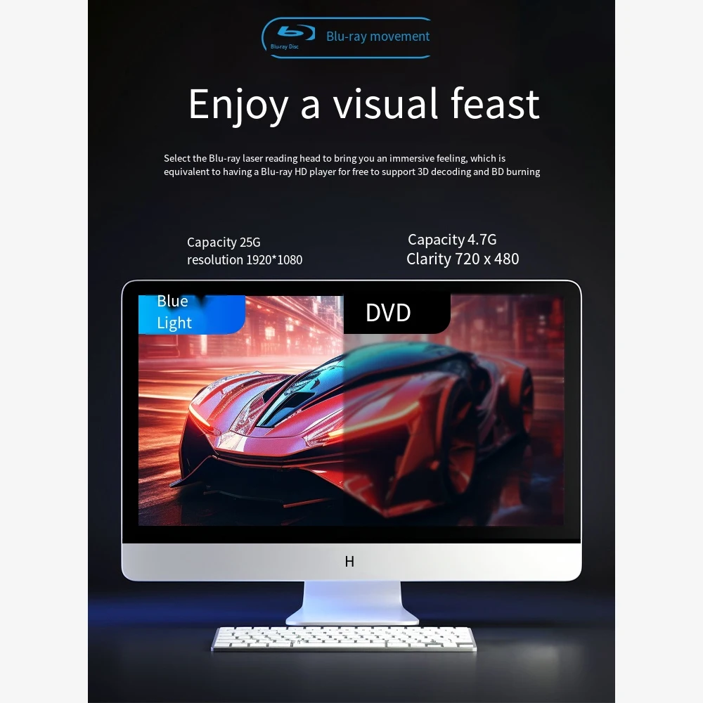 Внешний Blu-Ray привод, USB 3,0 и Type-C, Blu-Ray горелка, тонкий 3D оптический Blu-Ray DVD CD Привод, совместимый с Windows XP/7/8/10