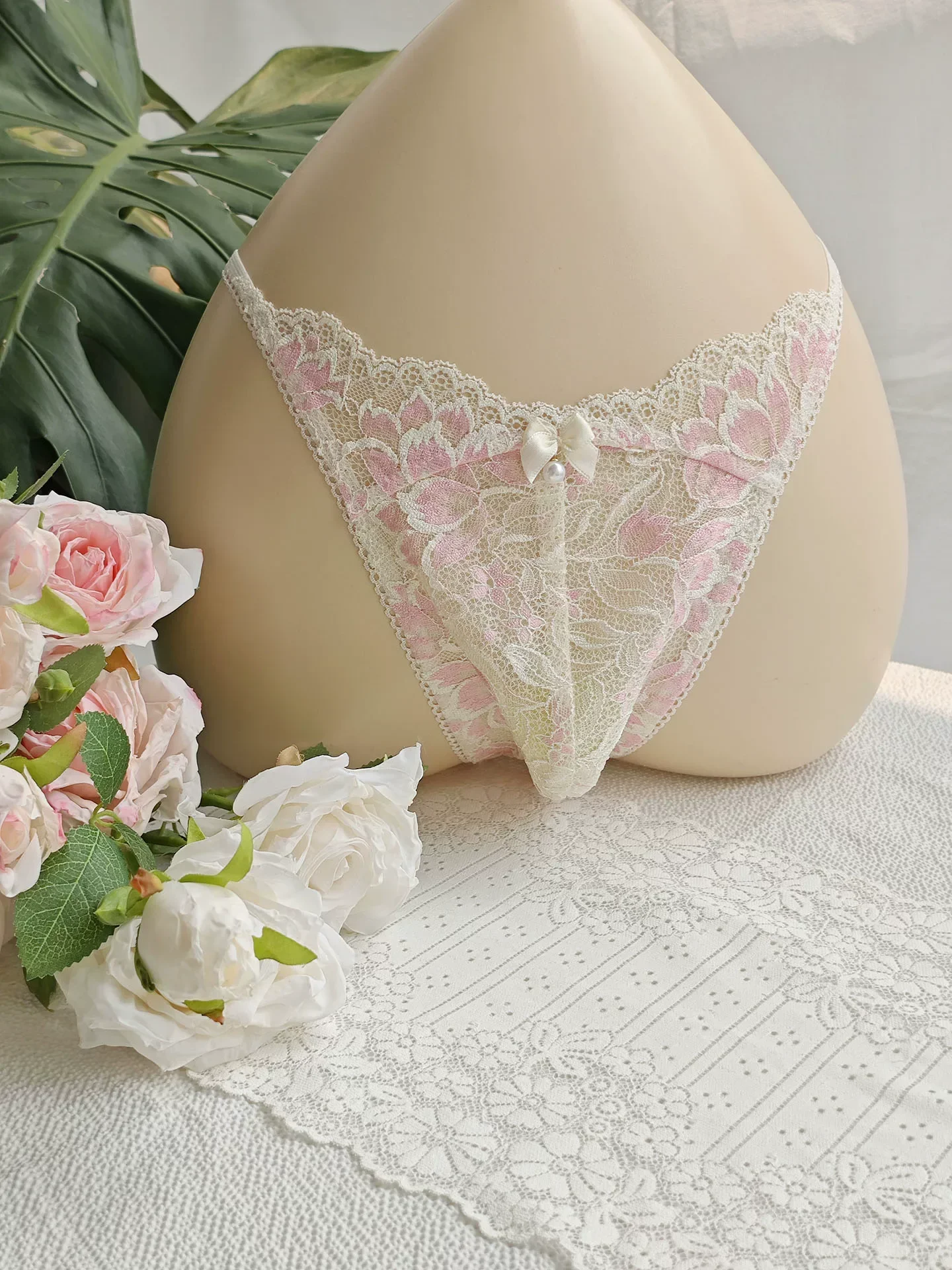 Black Lace Man's T-brief Embroidery Handmake Blue Pink BF Gifts Private FKK Party - view 5